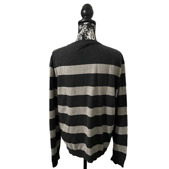 Express Stretch Pima Cotton Crewneck Sweater Knit Horizontal Stripes Gray XL - Picture 7 of 8